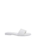 White Lucille Flat Sandal with wide single strap and memory foam padded insole