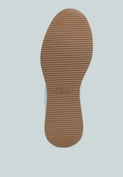 Bottom sole view of Noltas Chunky Wedge Heel sneaker with molded faux leather and size markings