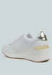 White Noltas chunky wedge heel sneaker with metallic accent and croco embossment detail