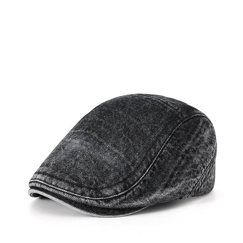 Black washed cotton men's denim hat with flat top, breathable and windproof, suitable for all seasons