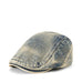 Men's denim flat top hat in faded blue cotton, breathable and stylish for all seasons