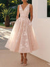 Women's sleeveless vest V-neck princess dress in light pink with floral pattern and high waist design