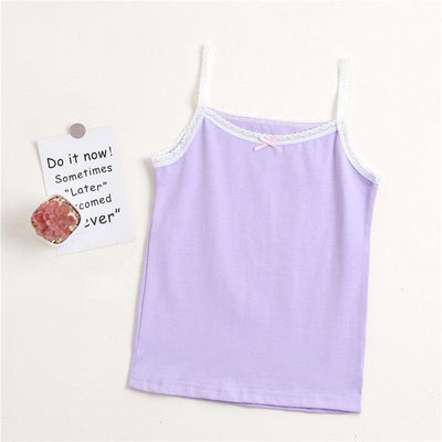 Girls' simple pure cotton lavender lace trim sleeveless vest for girls