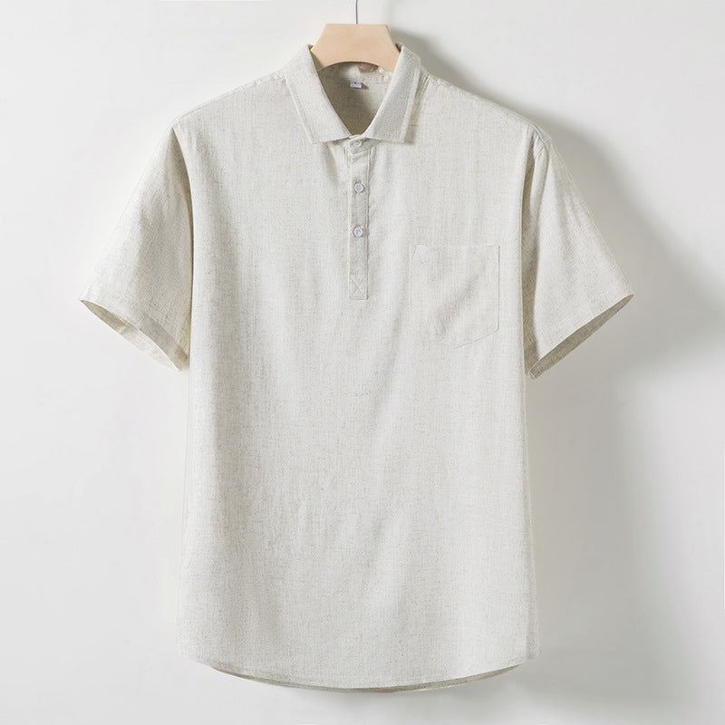 T-Shirt en Lin pour homme manches courtes beige coupe ample en lin respirant idéal pour l'été