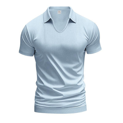 Chemise col V homme bleu clair à manches courtes en tissu léger et confortable