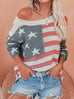 Women's knitwear American flag pattern off-shoulder long sleeve sweater with stars and stripes design