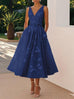 elegant navy blue women's sleeveless vest dress with V-neck and floral pattern