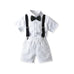 Boys' white short-sleeved shirt with black suspenders and bow tie shorts set