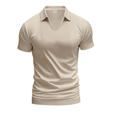 Chemise col V pour homme beige simple et élégante en tissu de qualité
