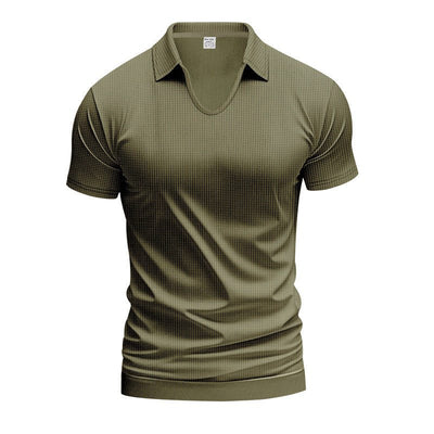 Chemise col V pour homme kaki à manches courtes en tissu confortable et élégant