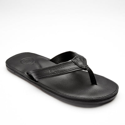 The Padre Men's Leather Flip Flop black handcrafted leather sandal with cushioned sole and upcycled tire tread outsole