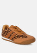 Panther leopard print microfiber sneakers with lace-up design and cushioned insoles