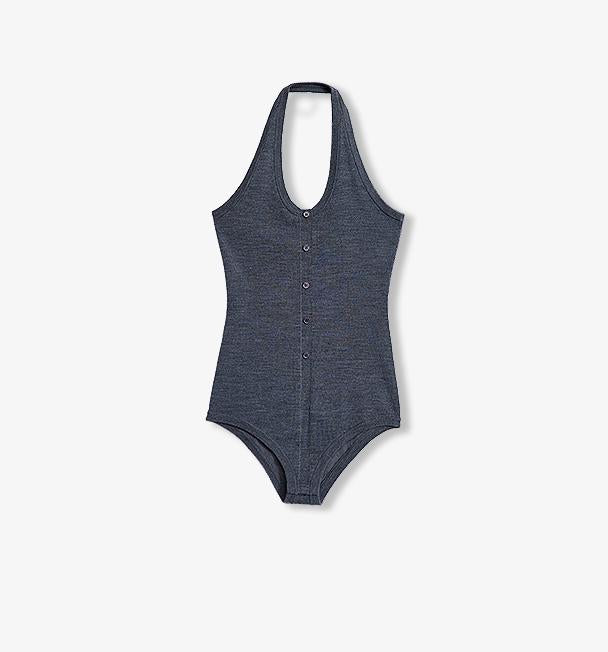 German Yangzi 48S machine washable wool halter neck fitted women's jumpsuit with front buttons