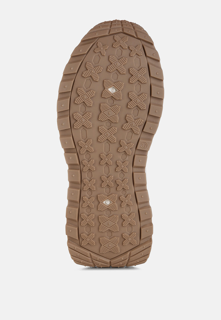 Sole of Squeaker Chunky Anti-Skid lace-up sneaker with TPR anti-skid lug pattern in brown