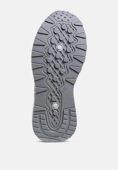 Anti-skid lug sole of Tapers Glitter Detail chunky sneakers in grey rubber