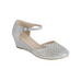 Silver Daisy Junior Girls Formal Shoe with rhinestone ankle strap and transparent front wedge design