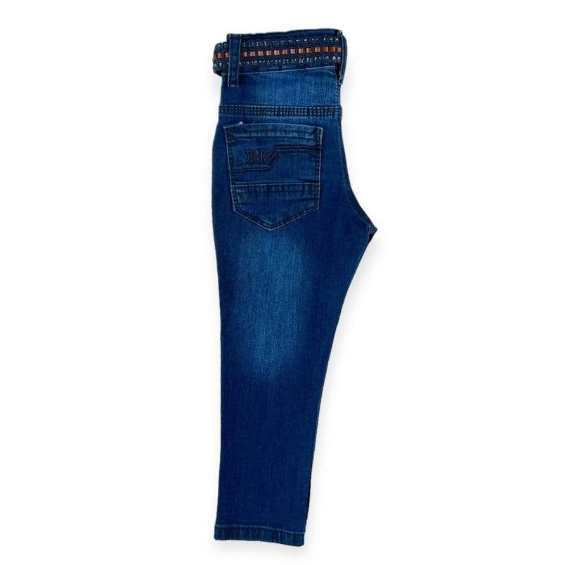 Royal Jeans Boys Denim Pants slim fit adjustable waist blue jeans with matching belt for boys