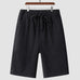 black men's casual loose linen shorts with elastic waistband and drawstring