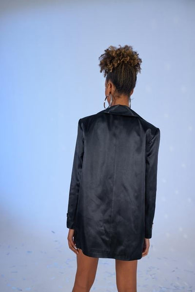 Fancy Black Satin Blazer Jacket