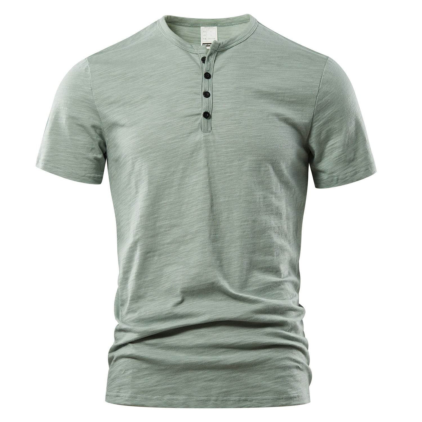 Men's casual short sleeve slub cotton pullover shirt in solid light green color