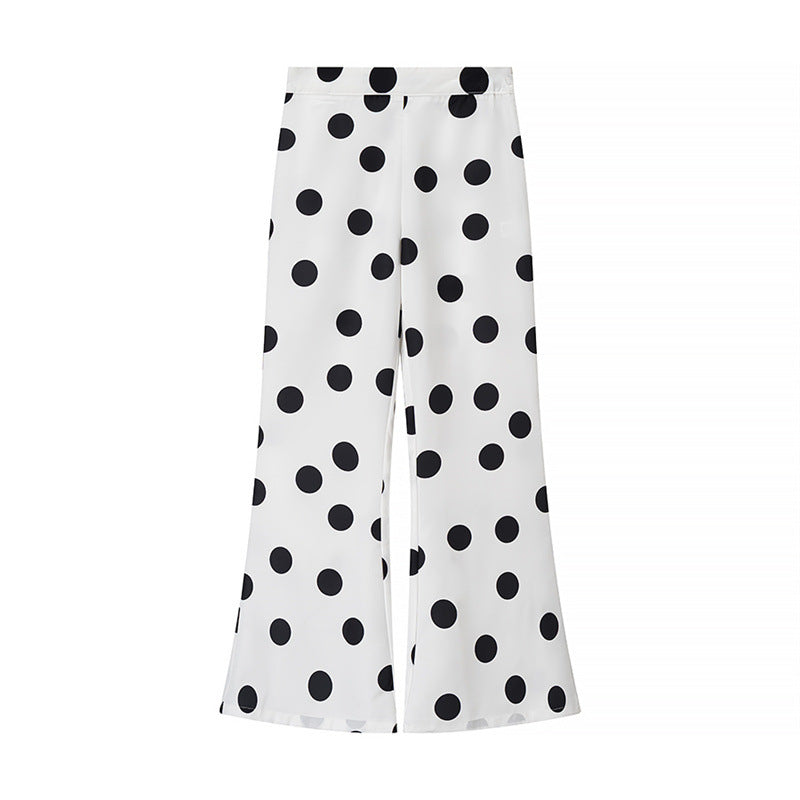 white high waist pants with black polka dot print