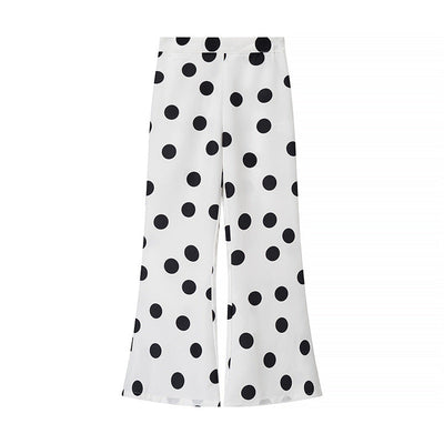 white high waist pants with black polka dot print