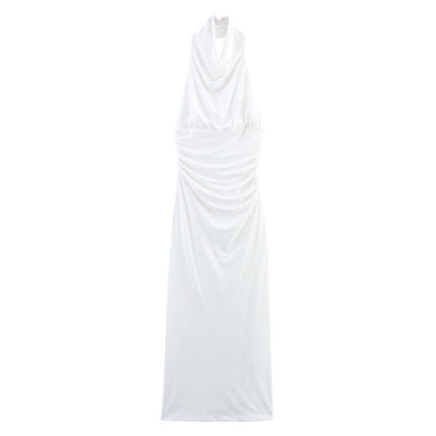 Women's European and American backless sleeveless white halter dress with high waist and elegant style