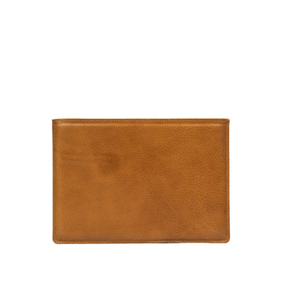 Slim leather sleeve for iPad made from premium Italian leather with minimalist design and protective padded front panel