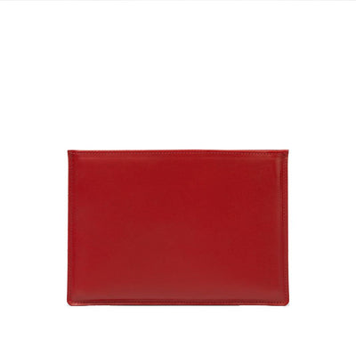 Slim red leather sleeve for iPad with minimalist design and durable craftsmanship