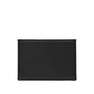 Slim black leather sleeve for iPad with minimalist design and durable Italian leather craftsmanship