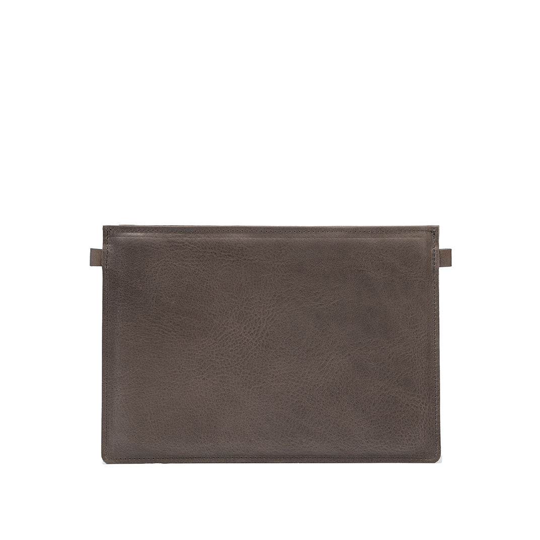 slim leather sleeve for iPad in dark brown Italian leather with minimalist design and top-entry closure