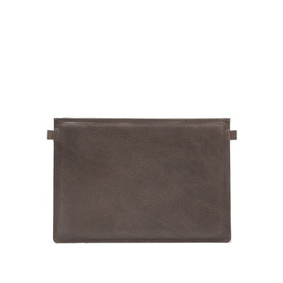 slim leather sleeve for iPad in dark brown Italian leather with minimalist design and top-entry closure