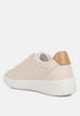 Beige faux leather Loyalty Embroidery Detail Sneakers with chunky white sole and contrasting tan back panel
