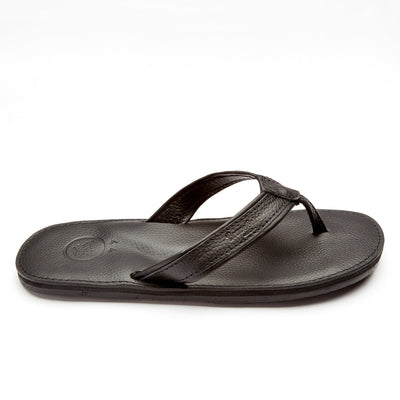The Padre men's black leather flip flop with cushioned sole and handmade tire tread outsole