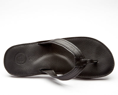 The Padre men's black leather flip flop with cushioned footbed and handmade tire sole
