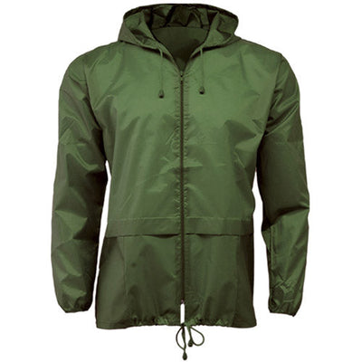 Cagoule légère imperméable unisexe avec capuche et deux poches avant, facile à ranger, disponible du S au XXL en 9 couleurs.