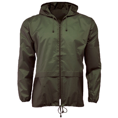 Cagoule légère imperméable unisexe avec capuche et poches avant, se range facilement.
