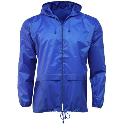 cagoule légère unisexe imperméable avec capuche et poches avant bleue packable